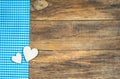Two wooden hearts on rustic wood Royalty Free Stock Photo