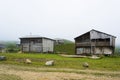 Two wooden house in georgian mountain Royalty Free Stock Photo