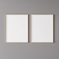 Two wooden vertical frame mockup on gray wall. 3d render.