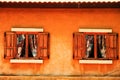 Two wooden windows. Royalty Free Stock Photo