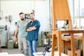 Two worker in a carpenter`s workshop Royalty Free Stock Photo