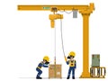 Two workers is lifting hazardous material by jib crane