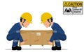Two workers is lifting the heavy wooden crate Royalty Free Stock Photo