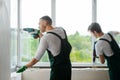 Workers are mounting a window Royalty Free Stock Photo