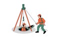Sewer maintenance workers performing inspection inside manhole using safety equipment illustration Royalty Free Stock Photo
