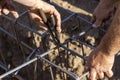 Workers Making a Formwork Rebar for House Foundations Royalty Free Stock Photo