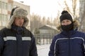 Two workers at the site of the ice camp