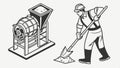 Two workers using tools shoveling and jackhammer construction job vector design Generative AI Royalty Free Stock Photo