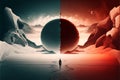 Two worlds collide, red and white sci fi fantasy background Royalty Free Stock Photo