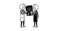Two Worried Radiologists Studying a Chest X-ray with Circular Shadow Patterns Stick Figure Cartoon on White Background Emphasizing Royalty Free Stock Photo
