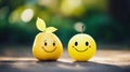 Two yellow apples with smiley faces, AI Royalty Free Stock Photo