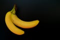 Two yellow bananas on a black background. Copy space. Royalty Free Stock Photo