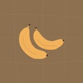 Two yellow bananas on a brown background. Banana branch. Tropical fruits illustration. Royalty Free Stock Photo
