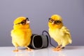 Two yellow chicks with sunglasses singing a song created with generative AI technology Royalty Free Stock Photo