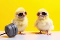 Two yellow chicks with sunglasses singing a song created with generative AI technology Royalty Free Stock Photo