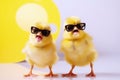 Two yellow chicks with sunglasses singing a song created with generative AI technology Royalty Free Stock Photo