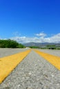 Two yellow dividing line on the highway Royalty Free Stock Photo