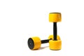 two yellow dumbbells Royalty Free Stock Photo