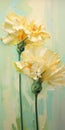 Yellow Carnations: A Graceful Artgerm-inspired Painting On Blue Royalty Free Stock Photo