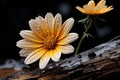 two yellow flowers on a piece of wood Royalty Free Stock Photo