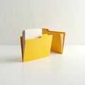 Two yellow folders on white desk. Open folder with paper inside. Office objects for business or learning. Organise paperwork Royalty Free Stock Photo