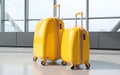 Two yellow luggage suitcases at the airport, Generative AI