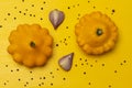 Two yellow patissons and purple onion slices Royalty Free Stock Photo