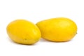 Two yellow ripened mangoes on white background Royalty Free Stock Photo