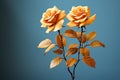 two yellow roses on a blue background Royalty Free Stock Photo