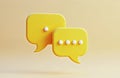 Two yellow speech bubbles float on a light background. Communication symbols, message concept, online chat dialogue. Digital tech Royalty Free Stock Photo