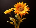 two yellow sunflowers in a vase on a black background Royalty Free Stock Photo