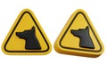 Two Yellow Triangle Guard Dog Warning Signs (3D Render) - Isolated Royalty Free Stock Photo