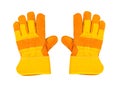 Two yellow work gloves, on white background