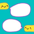 Two yellow worms talking hand drawn vector illustration with speech bubble