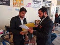 two young advocate exchanging documents at court premises in India January 2020