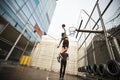 Two young asian men playing basketball outdoors Royalty Free Stock Photo