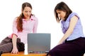 Two young attractive women with a computer