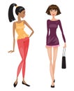 Two young beautiful fashionable woman. Vector illustration