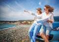 Two young beautiful girls girlfriends traveling together in a ca Royalty Free Stock Photo