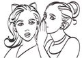 Two young beautiful women talking about something. Pop art style, eps 10 Royalty Free Stock Photo