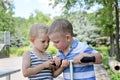 Two young boys arguing Royalty Free Stock Photo