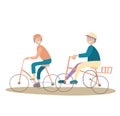 Two young boys ride a bike. Healthy lifestyle. Vector illustration, isolated on white.