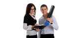 Two young business people working Royalty Free Stock Photo