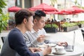 Two young businessman having a successful meeting at restaurant. Royalty Free Stock Photo