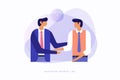 Two young businessmen talking to each other and shaking hands. Royalty Free Stock Photo