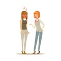 Two young businesswomen characters arguing and yelling on each other, negative emotions concept vector Illustration