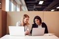 Two Young Businesswomen In Meeting Around Table In Modern Open Plan Workspace Royalty Free Stock Photo