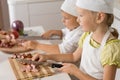 Two young children in chefs uniforms Royalty Free Stock Photo