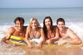 Two young couples on beach holiday Royalty Free Stock Photo