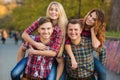 Two young couples spend time in the Park